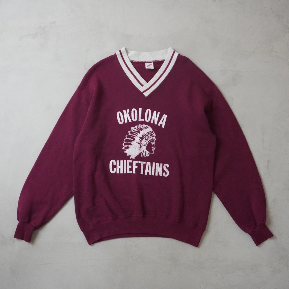 Vintage Okolona Chieftains Sweatshirt XL Mens Maroon V-Neck USA Made Jerzees
